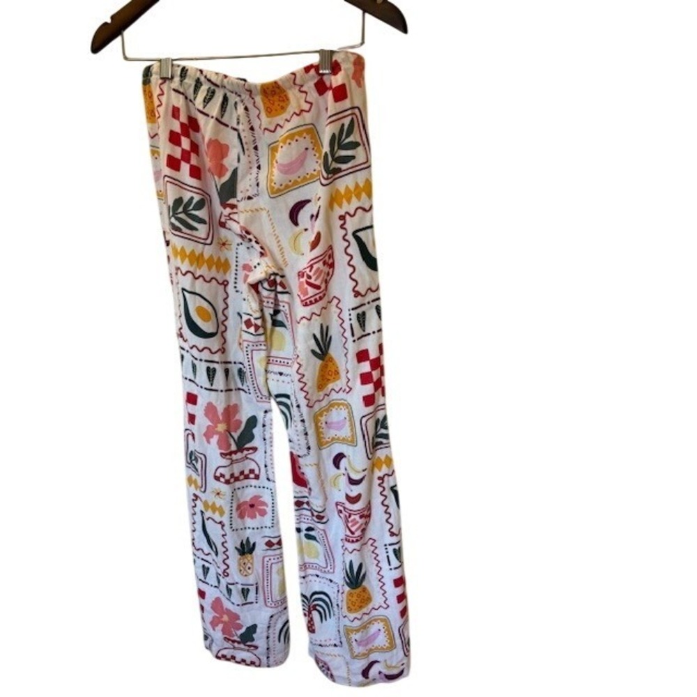 Sincerely Jules Tropical Stamp Print Linen Blend Pants Small
